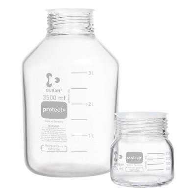 DURAN Laboratory Bottle: 5 L, Closure Material: HDPE – Closure Liner Material: Unlined Cap - Safety Coated Wide Mouth Round Glass Lab Bottles