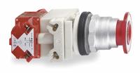 SCHNEIDER Mushroom Head Push Button: Illuminated, Mushroom Head Profile, Non-Metallic, 30 mm (MPN 9001KR8P1RH25). Key specifications — Brand: SCHNEIDER; Action: Momentary; Series: 9001K; Push Button Material Type: Non-Metallic.