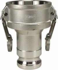 Cam and Groove Adapter: 125 psi Max. Working Pressure @ 70 F, 6 9/32 in Overall Lg, Nitrile, Type DA (MPN G3020-DA-SS). Key specifications — Gasket Material: Nitrile; Fitting Type: Female Coupler x Male Adapter; Includes Locking Arm: Yes; Body Material: 316 Stainless Steel; Brand: DIXON VALVE & COUPLING.