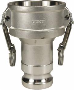 Cam and Groove Adapter: 125 psi Max. Working Pressure @ 70 F, 6 9/32 in Overall Lg, Nitrile, Type DA (MPN G3020-DA-SS). Key specifications — Gasket Material: Nitrile; Fitting Type: Female Coupler x Male Adapter; Includes Locking Arm: Yes; Body Material: 316 Stainless Steel; Brand: DIXON VALVE & COUPLING.