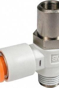 SMC Flow Control Valve: Elbow Fitting, Screwdriver Slot, 1/4 in/1/8 in Valve Body Size, 3/16 in Tube (MPN AS2201F-N01-05SD). Key specifications — attr947203: Brass/PBT; attr947205: SMC.
