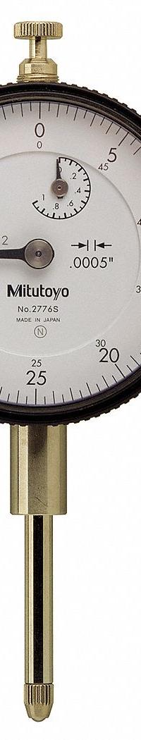 MITUTOYO Dial Indicator - Lug Back: 0 in to 1 in, Inch, Plunger, 0.0005 in/0.002 in Accuracy (MPN 2776ACAL). Key specifications — attr1184168: 2776ACAL; attr1184178: 0-50; attr1184223: MITUTOYO; attr1200883: Dial Indicator - Lug Back; attr1184173: AGD 2; attr1184177: 0.002 in; attr1184208: Certificate of Inspection.