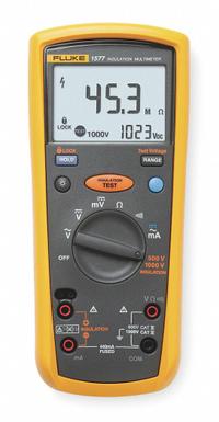 FLUKE Insulation Tester: 0.1 megaohm to 600 megaohm, CAT III 1000V/CAT IV 600V, IP40, Digital, 1 mA (MPN FLUKE-1577). Key specifications — IP Rating: IP40; Test Voltage: 500V DC; Brand: FLUKE.