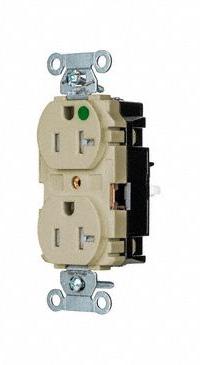 HUBBELL Receptacle: Hospital Grade, Duplex, 5-20R, Ivory, 125V AC, 20 A, 2 Pole / 3 Wire (MPN 8300STITR)