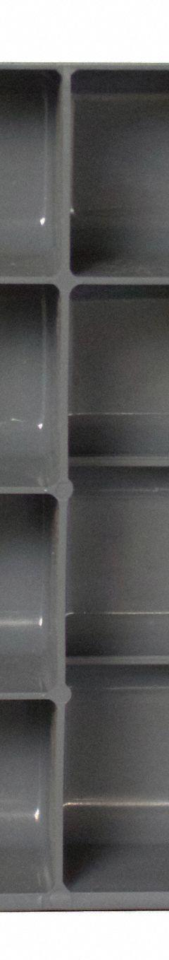 Compartment Drawer Insert: 13 3/8 in x 9 1/4 in x 2 in, 17 Compartments, 0 Dividers, Gray (MPN 229-95-17-IND). Key specifications — Color: Gray; Compartment HxWxD: (14) 2-13/64 in x 1-15/16 in (2) 1-15/16 in x 6-49/64 in (1) 2-23/32 in x 9-3/64 in; Removable Dividers: No; Compatible Manufacturer Model Number: 226-95; Brand: DURHAM MFG.