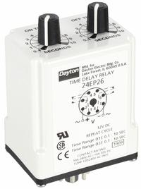 DAYTON Single Function Time Delay Relay: Socket Mounted, 12V DC, 10 A, 8 Pins/Terminals (MPN 24EP26). Key specifications — Brand: DAYTON.