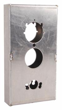 KEEDEX Weldable Gate Box: Weldable Gate Box, Aluminum, 5 Mounting Holes, Hardware Included, Silver (MPN K-BXSIM-AL). Key specifications — Brand: KEEDEX; Color: Silver; Finish: Unfinished; Hardware Included: Yes; Material: Aluminum; Product Type: Weldable Gate Box.