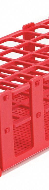 Tube Rack: 4 1/8 in Overall Wd, 2 1/2 in Overall Ht, 9 3/4 in Overall Lg, Polypropylene, Red (MPN F18746-0002). Key specifications — Material: Polypropylene; Mounting Location: Benchtop; Color: Red; Product Type: Test Tube Rack; Total Holding Capacity: (40) Places; Brand: SP SCIENCEWARE.