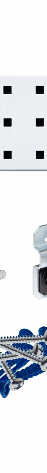 TRITON PRODUCTS Pegboard Strip Kit: Square, 3/8 in Peg Hole Size, 4 1/2 in x 18 in x 9/16 in, Steel (MPN LBS18T-WHT). Key specifications — Material: Steel; Finish: Epoxy Coated; Peg Hole Shape: Square; Includes: Strip: LBS-4W; Color: White; Brand: TRITON PRODUCTS.