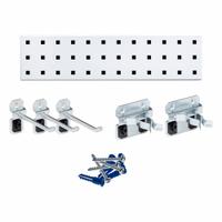 TRITON PRODUCTS Pegboard Strip Kit: Square, 3/8 in Peg Hole Size, 4 1/2 in x 18 in x 9/16 in, Steel (MPN LBS18T-WHT). Key specifications — Material: Steel; Finish: Epoxy Coated; Peg Hole Shape: Square; Includes: Strip: LBS-4W; Color: White; Brand: TRITON PRODUCTS.