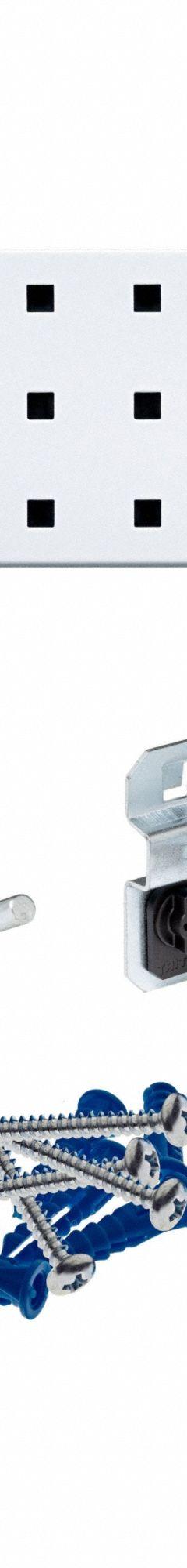 TRITON PRODUCTS Pegboard Strip Kit: Square, 3/8 in Peg Hole Size, 4 1/2 in x 18 in x 9/16 in, Steel (MPN LBS18T-WHT). Key specifications — Material: Steel; Finish: Epoxy Coated; Peg Hole Shape: Square; Includes: Strip: LBS-4W; Color: White; Brand: TRITON PRODUCTS.