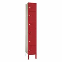 LYON Wardrobe Locker: 12 in x 18 in x 78 in, 6 Tiers, 1 Units Wide, Louvered, Padlock Hasp, Red, Red (MPN YFC5362). Key specifications — Locker Color: Red; Door Type: Louvered; Includes Number Plates: No; Brand: LYON; Assembled: Unassembled; Color Family: Red.