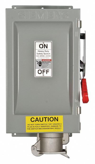 Siemens Safety Switch: Fusible, 60 A, Three Phase, 600V AC, Galvanized Steel - Fusible Safety Switches