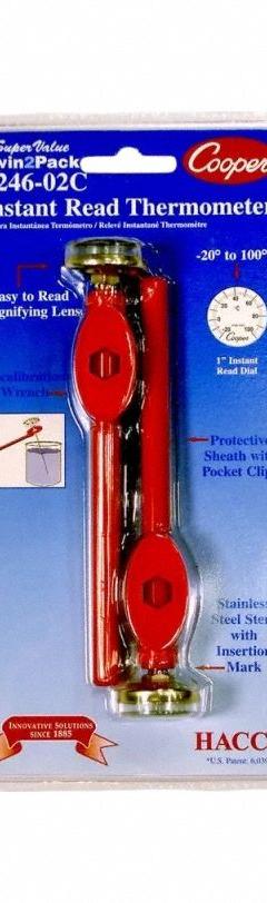 COOPER Pocket Test Thermometer: -20°C to 100°C, +/- 2°F (+/- 1°C), 5 in Stem Lg, Celsius (MPN 1246-02C-1). Key specifications — attr1280785: Celsius; attr1275298: +/- 2°F (+/- 1°C); attr1275296: COOPER.