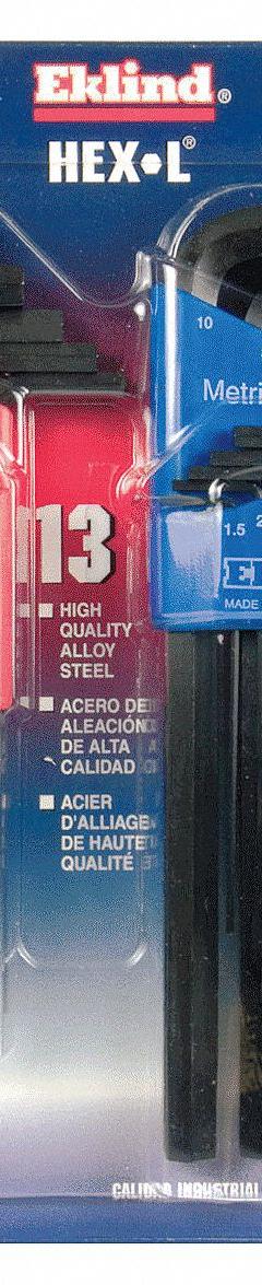 EKLIND Hex Key Set: 16 or More Pieces, Hex-L Long, L, Metric and SAE, Std End, Long, 22 Pieces (MPN 10222). Key specifications — attr1205553: Not Tether Capable; attr1205554: EKLIND; attr1205568: Black Oxide; attr1293176: 16 or More Pieces.