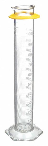 KIMBLE Graduated Cylinder: 1 L, A, To Deliver (TD), 10 mL Graduation Increments - mL, 50 mL – 1 L (MPN KC20028W-1000). Key specifications — ASTM Specification: E1272; Brand: KIMBLE; USP Specification: Type I; Closure Included: No; Includes: Bumper.