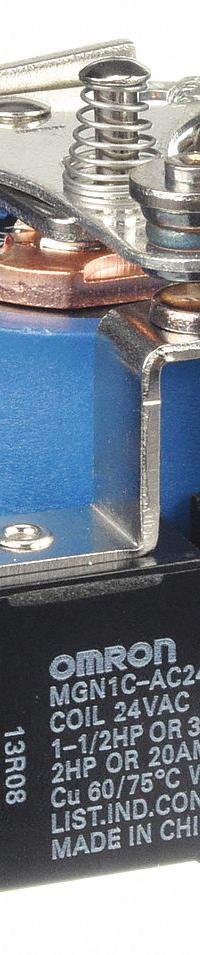 OMRON Open Power Relay: Surface Mounted, 30 A Current Rating, 24V AC, SPDT, 5 Pins/Terminals (MPN MGN1C-AC24). Key specifications — Brand: OMRON; Base Type: Square; Mounting Style: Surface; Electrical Connection: Screw Terminal; Manufacturer Part Number: MGN1C-AC24; Operating Current: 30 A at 28V DC (Resistive Load); Series: MGN Power Series.