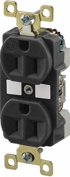 BRYANT Receptacle: Duplex, 5-15, Black, 125V AC, 15 A, 2 Pole / 3 Wire (MPN BRY5262BLKWR)
