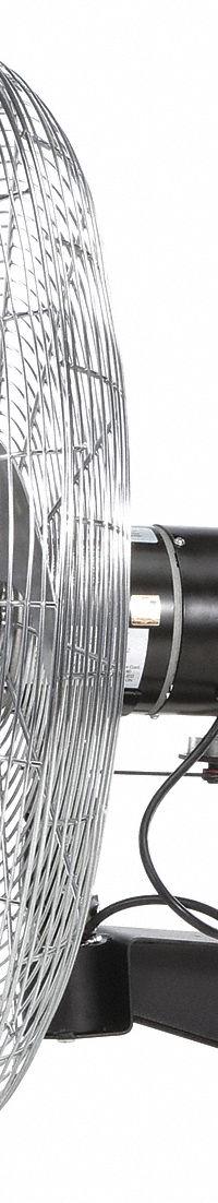 DAYTON Mounted Fan: 20 in Blade Dia, 115V AC, 1/5 hp Motor HP, Wall Mount, Oscillating, Bracket (MPN 20932). Key specifications — Brand: DAYTON; Voltage: 115V AC; Number of Speeds: 3; Fan Mounting Location: Wall; Oscillation: Oscillating; Mounting Type: Bracket.