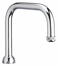 CHICAGO FAUCETS Spout: Spout, Gooseneck, Swivel Spout, Brass, Polished Chrome, Laminar, UNEF (MPN DB6AE1JKABCP). Key specifications — Includes: Mounting Hardware; Product Type: Spout; Spout Style: Swivel; Body Material: Brass; Color/Finish: Polished Chrome; Brand: CHICAGO FAUCETS.