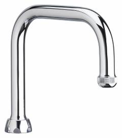 CHICAGO FAUCETS Spout: Spout, Gooseneck, Swivel Spout, Brass, Polished Chrome, Laminar, UNEF (MPN DB6AE1JKABCP). Key specifications — Includes: Mounting Hardware; Product Type: Spout; Spout Style: Swivel; Body Material: Brass; Color/Finish: Polished Chrome; Brand: CHICAGO FAUCETS.
