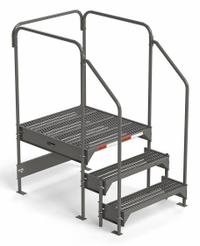 EGA Work Platform: 2.3 ft Platform Ht - Max, 34.6 in x 39 in, Steel, 500 lb Load Capacity (MPN CW5-27-3-3). Key specifications — Folding: Not Foldable; Mobility: Stationary; Use Location: Indoor; Brand: EGA; Color: Gray; Exit Direction: Forward; Height Adjustability: Adjustable Height; Includes Handrails: Handrails Included.