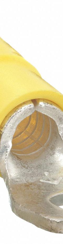 3M Fork Terminals: Yellow, Vinyl, #8 Stud Size, 12 AWG – 10 AWG Wire Range, Std Fork, 1,000 V (MPN MVU10-8FX). Key specifications — Barrel Style: Butted; Manufacturer Part Number: MVU10-8FX; Brand: 3M; Series: TH.