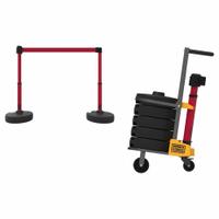 Belt Barrier System: 42 in Post Ht, 15 ft Belt Lg, Red, 4 No. of Posts, Message, Danger Messaging (MPN PL4013). Key specifications — Brand: BANNER STAKES; Base Shape: Round Flat; Belt Color: Red; Message: Danger High Voltage Keep Out; Post Color: Red; Includes: (5) Bases; Belt Type: Message.