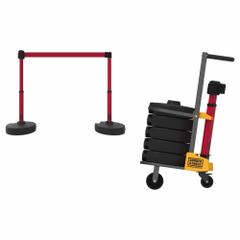 Belt Barrier System: 42 in Post Ht, 15 ft Belt Lg, Red, 4 No. of Posts, Message, Danger Messaging (MPN PL4013). Key specifications — Brand: BANNER STAKES; Base Shape: Round Flat; Belt Color: Red; Message: Danger High Voltage Keep Out; Post Color: Red; Includes: (5) Bases; Belt Type: Message.