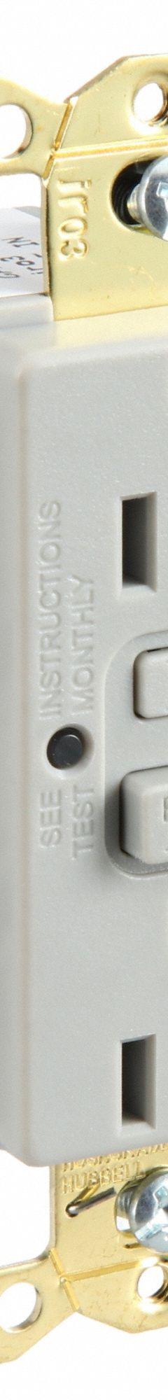 HUBBELL GFCI Receptacle: Hospital Grade, Duplex, 5-20R, Gray, GFCI, 125V AC, 20 A, 2 Pole / 3 Wire (MPN GFR83GRY)
