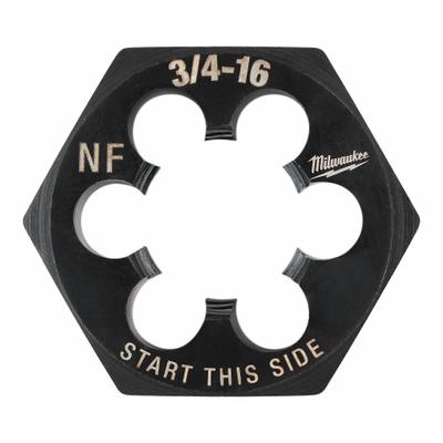 MILWAUKEE Hex Threading Die: 3/4"-16 UNF, 1 7/16 in Hex Wd - Solid Hex Rethreading Dies
