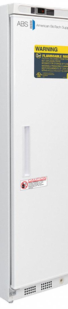 AMERICAN BIOTECH SUPPLY Lab Refrigerator: 17 cu ft, Upright, 1°C to 10°C, 28 5/8 in Overall Dp, Temp (MPN ABT-HC-FRP-17). Key specifications — Door Opening Style: Right; Color: White; Alarm Type: Temperature; Manufacturer Part Number: ABT-HC-FRP-17; Brand: AMERICAN BIOTECH SUPPLY; Product Type: Lab Refrigerator; Door Type: Swing Solid; Refrigerant Type: R-600a.