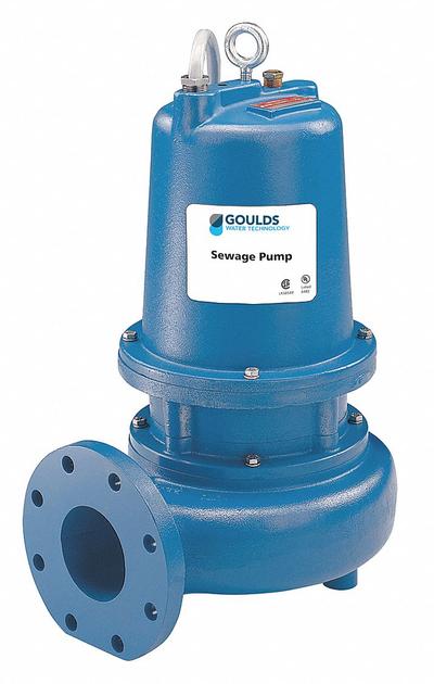 GOULDS Sewage Ejector Pump: Cast Iron, Three Phase, 5 hp, 230V AC - Non-Clog Sewage Ejector Pumps