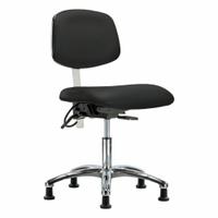 ESD/Cleanroom Chair: Vinyl, Armless, Ht Range 19 in to 24 in, 19 in Seat Wd, 18 in Seat Dp, 5 Glides (MPN BR-NECR-DHCH-CR-T0-A0-EG-ESDBLK). Key specifications — Foot Support: No; Back Tilt Backward: 13.5°; Back Tilt Forward: 10.5°; Base Material: Aluminum; Brand: APPROVED VENDOR; Product Type: Cleanroom Chair; Cleanroom Class: ISO 5; ESD-Safe: ESD-Safe.