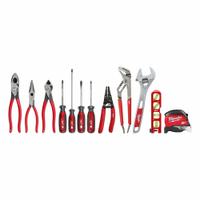 MILWAUKEE Electrical Apprentice HT Kit: 12 Total Pcs, 11 - 19 Pieces Range (MPN 48-22-0144). Key specifications — attr646319: Sockets Not Included; attr548984: (1) Wire Stripper; attr548989: Lineman's Pliers; attr646318: SAE; attr548987: None; attr548988: (1) Adjustable Wrench; attr548990: None; attr552361: None.