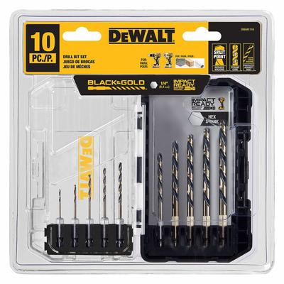 DEWALT Hex Shank Drill Set: 10 Pc, 1/8" to 3/8", 135° Split Point - Dewalt Impact Ready Drill Bit Sets