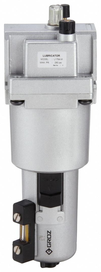 GROZ Compressed Air Lubricator: Micro Mist, 3/4 in NPT, 255 cfm, 290 psi Max Op Pressure - GROZ FRL Air Lubricators