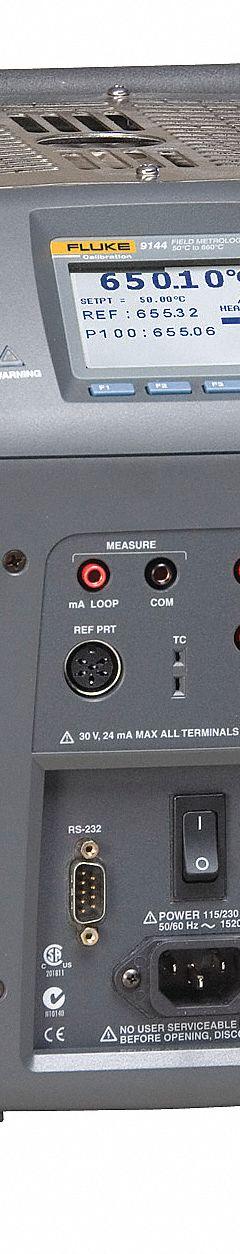 FLUKE Drywell: 32°F to 2696°F /-25°C to 1480°C, 77°F to 1220°F /-25°C to 660°C, Adj Set Point (MPN 9144-D-P-156). Key specifications — attr1276576: (2) 3 mm; attr1276603: FLUKE; attr1276578: +/-0.03°C at 50°C.