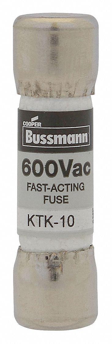 BUSSMANN Fuse: KTK Series, Midget, Fast-Acting, 25 A, 600 V AC, 13/32 in x 1 1/2 in - Fast-Acting Cylindrical Fuses