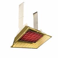 FOSTORIA Infrared Overhead Electric Heater: 4300 W Watt Output, 208V AC, 1/3 Phase, Hardwired, Gold (MPN F43-FSS-3). Key specifications — Wattage Output: 4300 W; Voltage: 208V AC; Brand: FOSTORIA; Electrical Connection: Hardwired; Element Type: Flat Panel Emitter; Housing Color: Gold; Housing Material: Aluminum; Overall Dimensions - L x W x D: 29 in x 20 in x 9-3/4 in.