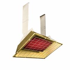 FOSTORIA Infrared Overhead Electric Heater: 4300 W Watt Output, 208V AC, 1/3 Phase, Hardwired, Gold (MPN F43-FSS-3). Key specifications — Wattage Output: 4300 W; Voltage: 208V AC; Brand: FOSTORIA; Electrical Connection: Hardwired; Element Type: Flat Panel Emitter; Housing Color: Gold; Housing Material: Aluminum; Overall Dimensions - L x W x D: 29 in x 20 in x 9-3/4 in.