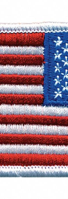 HEROS PRIDE Embroidered Patch: Reverse/U.S. Flag, 3 3/8 in x 2 in, Red/White, Plastic, Sew-On, Flag (MPN 0039). Key specifications — attr1074238: Sew-On; attr188498: 3-3/8 in x 2 in; attr188499: White; attr188500: Plastic; attr188503: U.S. Flag; attr193746: HEROS PRIDE.