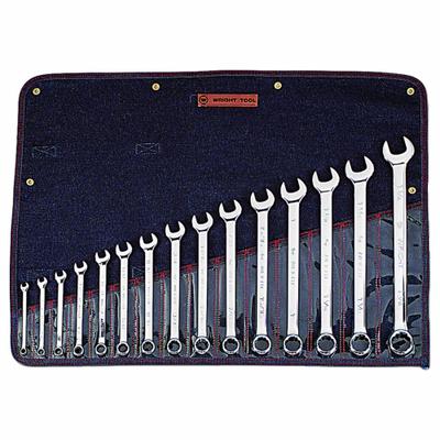 WRIGHT Wrench Set: Steel, Full Polish, 15 Tools, 15 Range of Head Sizes, 15° Head Offset Angle - SAE 12-Point Combination Wrench Sets