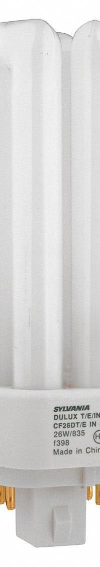 LEDVANCE/ SYLVANIA Compact Fluorescent Bulb: 4-Pin (GX24q-3), T4, Fluorescent, 3000K, 26 W Watt (MPN 20880). Key specifications — Brand: LEDVANCE/ SYLVANIA; Bulb Designation: CF26DT/E/IN/830/ECO; Dimmable: Yes; Color Temperature: 3000K.