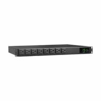 EATON TRIPP LITE PDU: Single-Phase, 127V AC, 8 Outlets, NEMA 5-15R, Metered, 1 RU, Front Facing (MPN PDUMH15ATS). Key specifications — Plug Type: NEMA 5-15P; Brand: EATON TRIPP LITE; Phase: Single-Phase; Maximum Input Voltage: 127V AC; Receptacle Type: NEMA 5-15R; Mounting Location: Wall; Facing: Front.