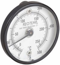 REOTEMP Magnetic Dial Thermometer: 0°F to 500°F /-20°C to 260°C, +/- 2% Full Scale Accuracy (MPN SUR50V2). Key specifications — Accuracy: +/- 2% Full Scale; Brand: REOTEMP.