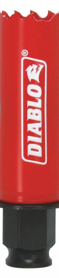 DIABLO Hole Saw: 15/16 in Saw Dia., 4 Teeth per Inch, 2 3/8 in Max. Cutting Dp, Bi-Metal (MPN DHS0938). Key specifications — attr1098070: 4; attr1098087: DIABLO; attr1098073: Snap-Lock Plus™.
