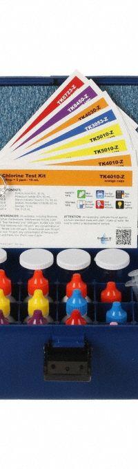 AQUAPHOENIX Water Quality Test Kit: Alkalinity/Chlorine/Iron/pH/Total Hardness, 75 Tests (MPN TK6805-Z). Key specifications — Includes: 1-12 pH Test Strips; Range: 1 drop = 5 ppm Chlorine# of drops x 80 = ppm Chlorinated Alkalinity# of drops x 10 = ppm Total Alkalinity# of drops x 10 = ppm Hardness; Test Parameters: pH.