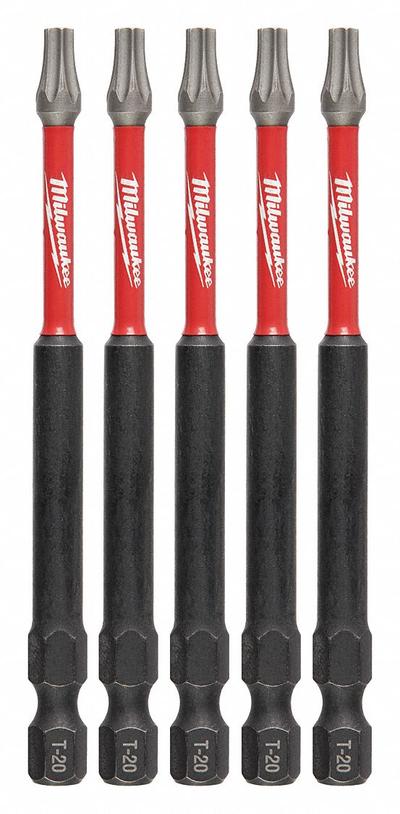 MILWAUKEE Driver Bit: Power Bit, T20 Bit Size, Imperial, Torx Head, T20 Bit Industry Size - Impact Torx Bits