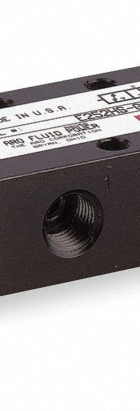 ARO Manual Air Control Valve: E, Four-Way / Two-Position, Button, Black, 26 scfm Flow Rate - Max (MPN E212HS). Key specifications — attr1092903: Black; attr1086905: Spring Return; attr1086907: E; attr1086914: Normally Open; attr1086904: Manual Air Control Valve; attr1086871: E212HS.